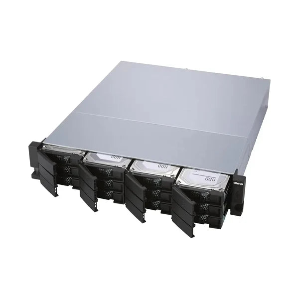 Storage array with multiple hard drives on a white background