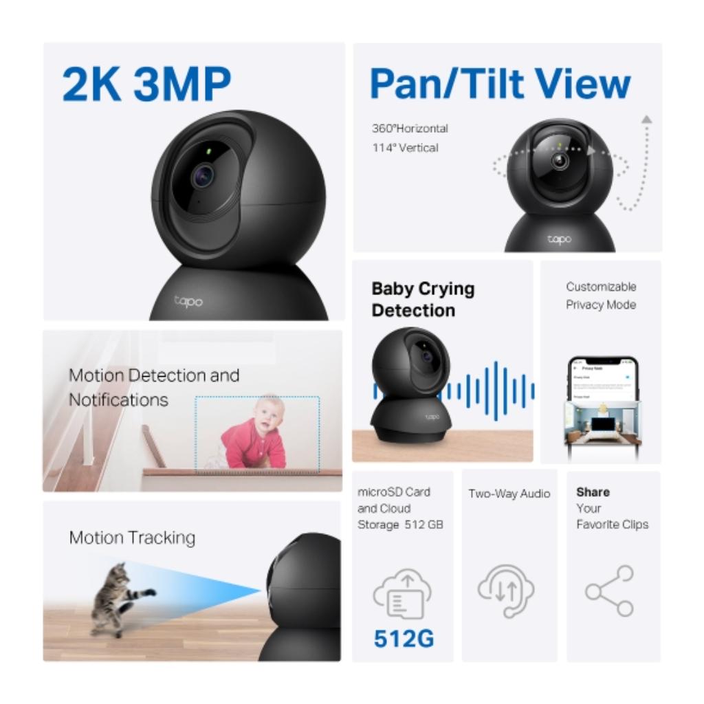 TP-Link Tapo C211 Pan Tilt 2K 3MP Wi-Fi Indoor Security Camera Night Vision Two-Way Audio