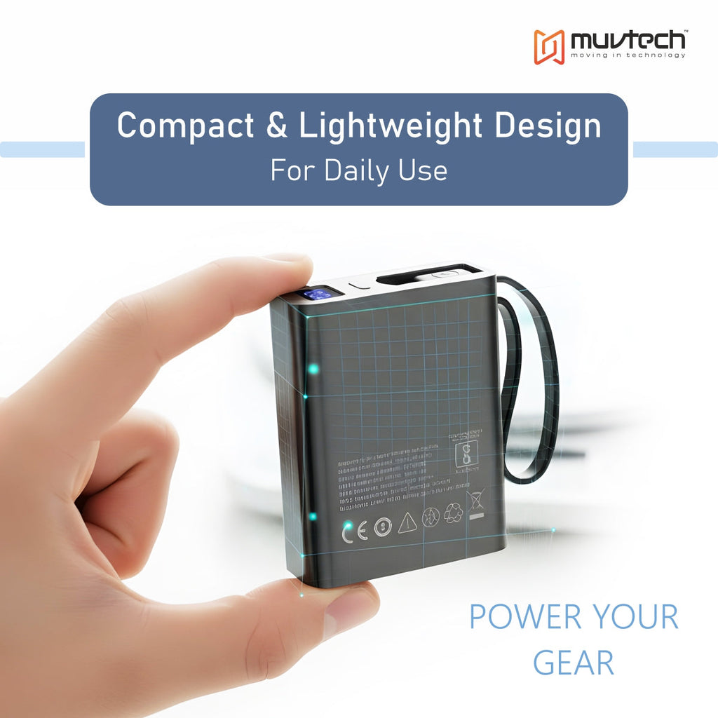 Mini Tank 10000mAh Power Bank with 22.5W Fast Charging, Dual Built-in Cables, USB-A & USB-C Ports, Digital Display, Compact Travel-Friendly Charger