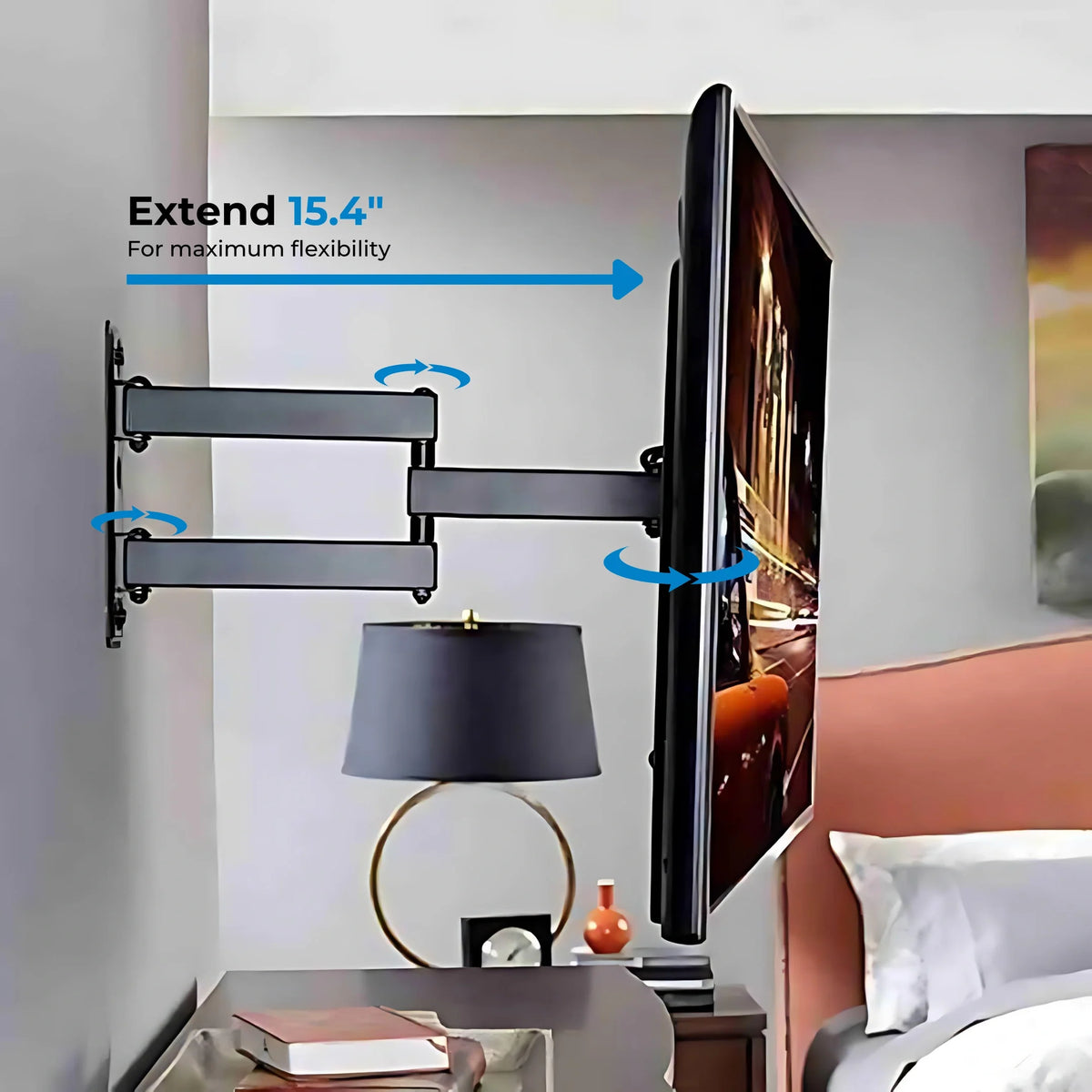 Close‑up of the PXW-010S bracket displaying the ±60° swivel arm and tilt mechanism