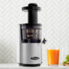 Omega VSJ843RSF Vertical Slow Masticating Juice Extractor 43 RPM Compact Design with Automatic Pulp Ejection, 150-Watt, Silver
