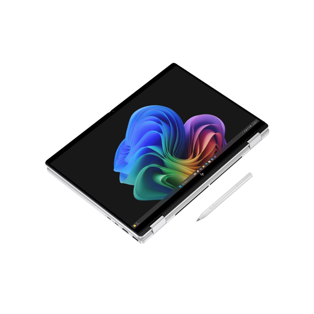 HP Omnibook X Flip 14-fe1011QU – Snapdragon X1P, 16GB LPDDR5X, 512GB SSD, 14" IPS Touch, On-Device AI 45 TOPS, Win 11 Copilot+, MS Office, Glacier Silver
