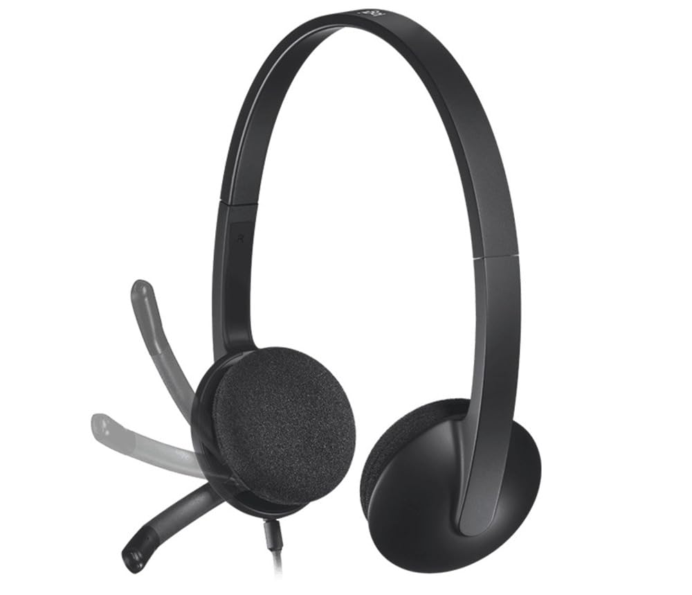 A black over-ear headset with a flexible boom microphone, shown on a plain white background.