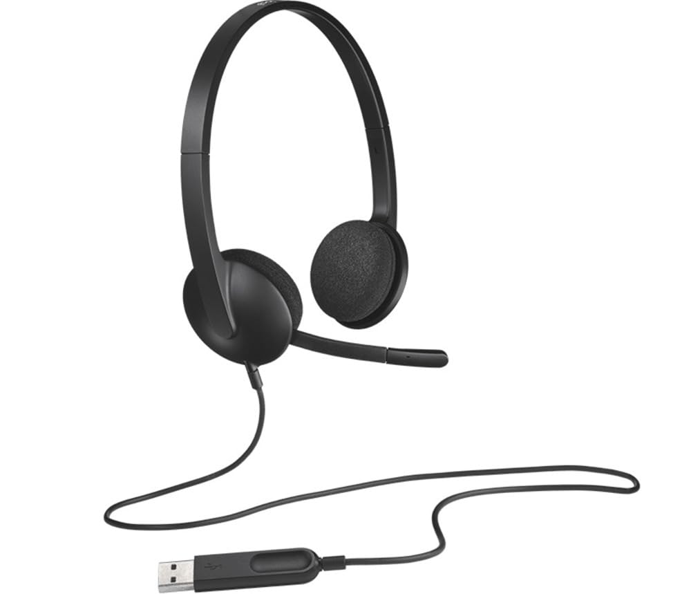 Black USB headset with a cable on a white background