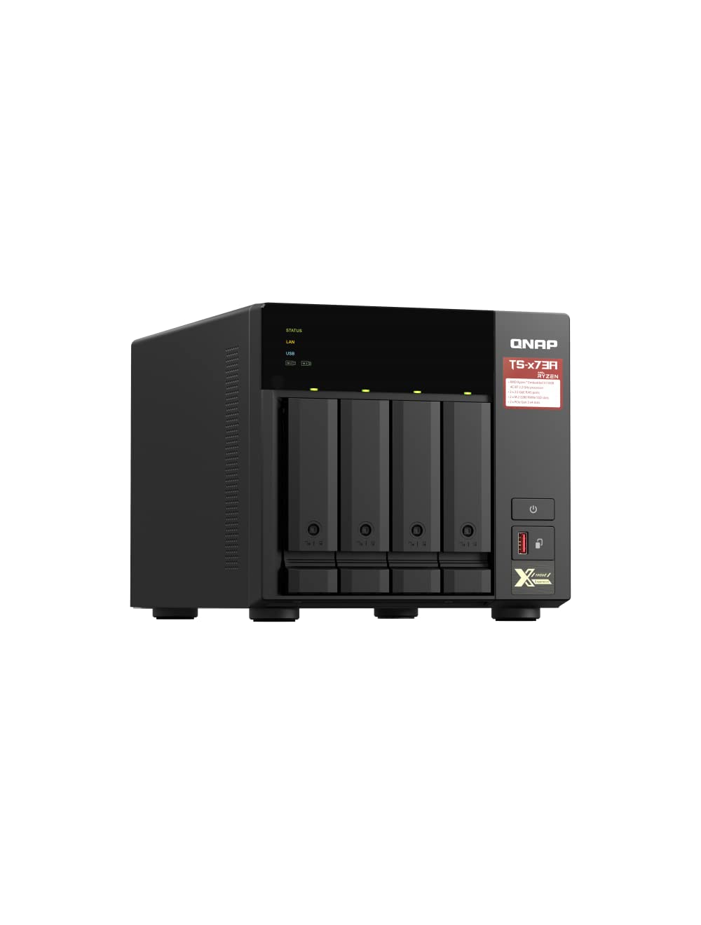 A black ONAP TB-97P1 4-bay network storage server shown from a three-quarter angle on a plain white background.