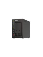 Black QNAP NAS device on a white background