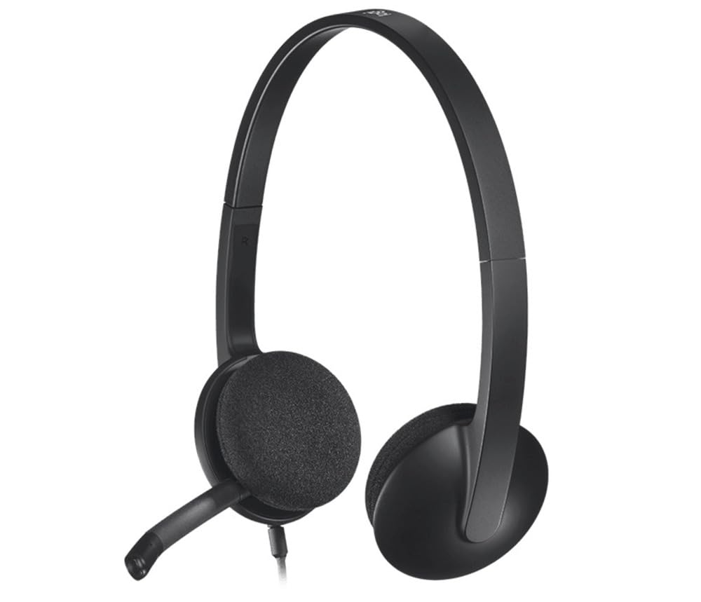 A black over-ear wired headset with a flexible boom microphone, shown from a three-quarters angle on a solid white background.