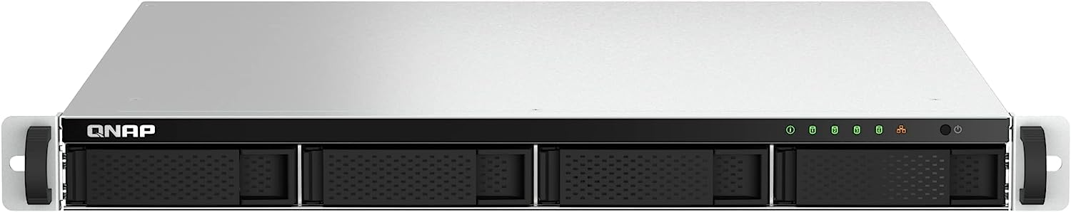 QNAP NAS server with multiple drive bays on a white background