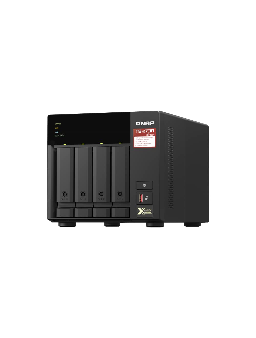 A black ONAP TB-17RA4 4-bay enterprise network storage system with a front display panel, four drive bays, and a power button, shown on a plain white background.