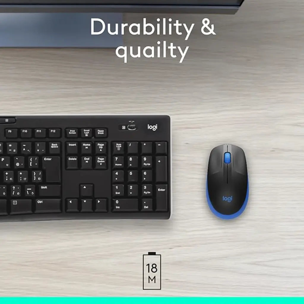 Logitech M190 Full Size Curve Design Optical Wireless Mouse 1000 DPI  - Blue