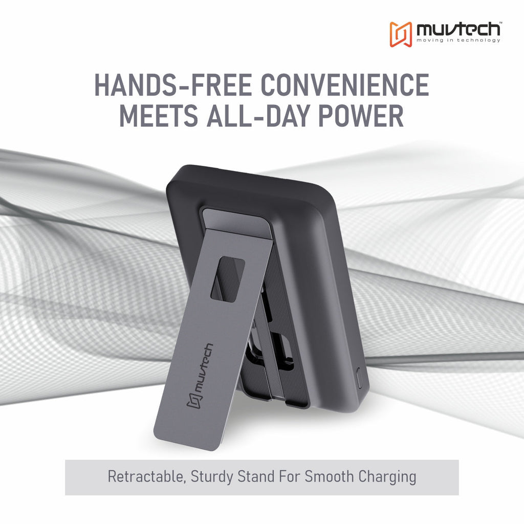 Qi2 TURBOBRIC 10000mAh Magnetic Wireless Power Bank | 35W PD Fast Charging | Type-C in/Out | Compatible with MagSafe | Kickstand | Watch Charging Output | Compact & Travel-Friendly (Black)