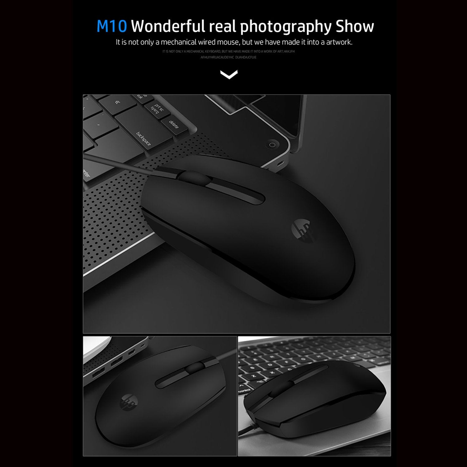 [RePacked] HP M10 Wired USB Optical Ergonomic Mouse with 3 Buttons and 1000DPI
