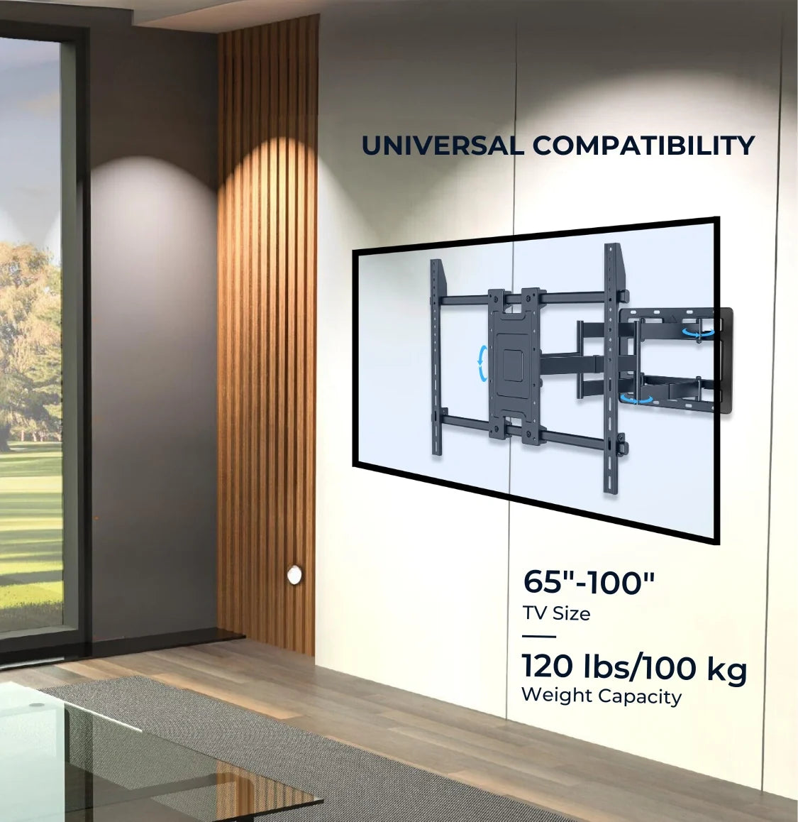 Side view highlighting the adjustable wall profile range of 40–700 mm on the Pixel Mounts mount