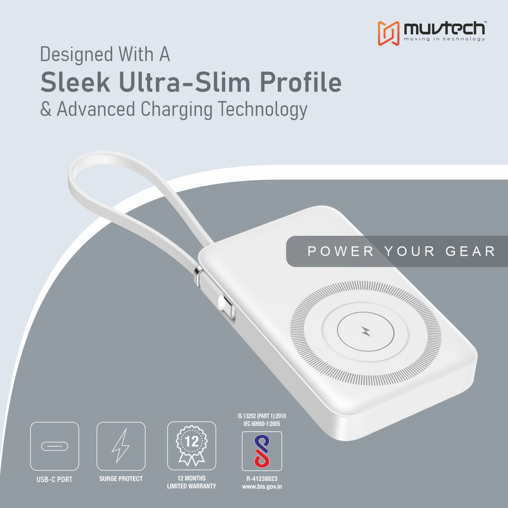 Slimsonic 10000mAh MagSafe Power Bank | Ultra-Slim Fast Charging Portable Charger with Wireless + Wired Output | USB/Type-C, LED Display, Dual Charging | Safe & Travel-Friendly for iPhone & Android