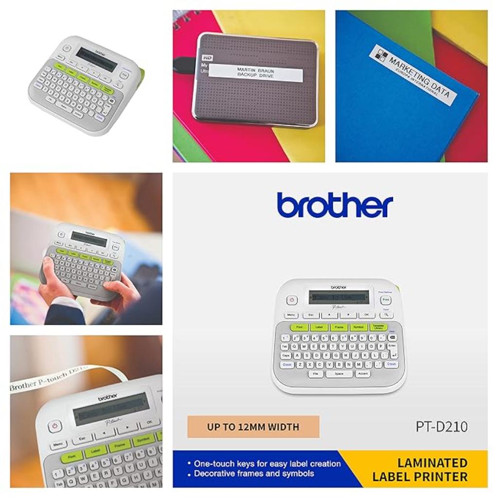 Brother PT-D210 Desktop Label Printer Compact QWERTY Keyboard Label Maker