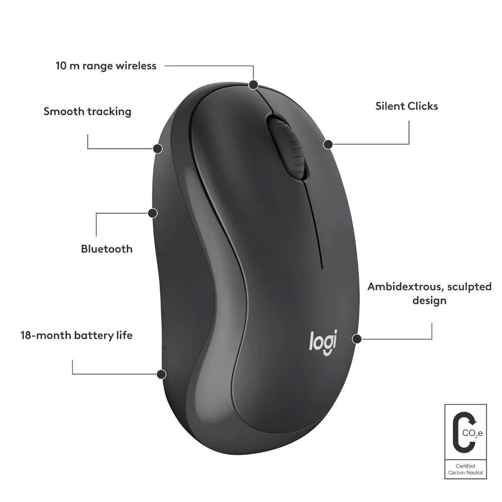 Logitech M240 Silent Bluetooth Wireless Mouse Compact Design - Graphite