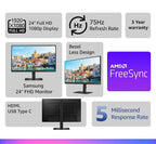 Samsung 24 inch Flat Monitor With USB type-C and Ergonomic Design (S24A400UJW)