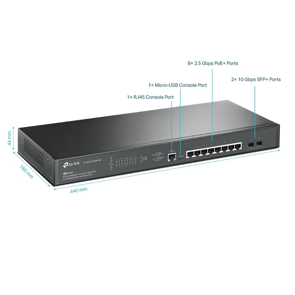 TP-Link TL-SG3210XHP-M2 Jetstream 8 Port Multi-Gigabit L2+ Managed PoE Switch with 8-Port PoE+