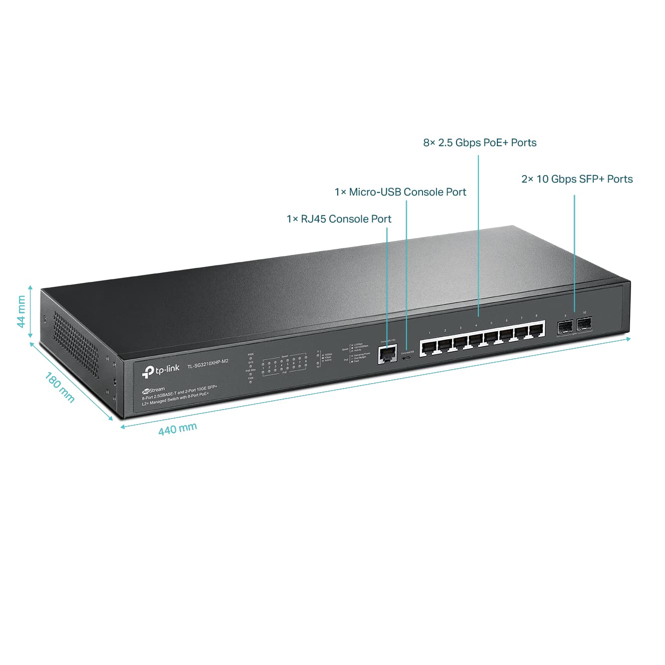 TP-Link TL-SG3210XHP-M2 Jetstream 8 Port Multi-Gigabit L2+ Managed PoE Switch with 8-Port PoE+