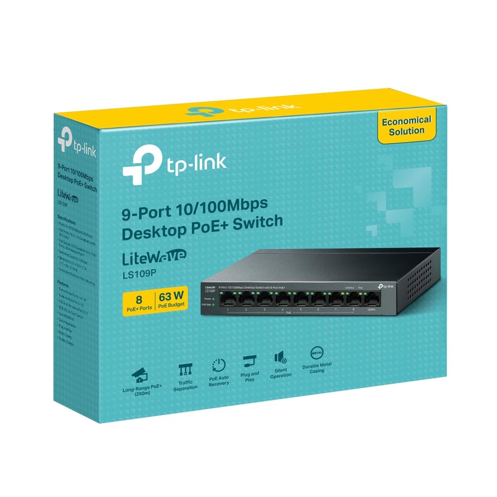 TP-Link Omada LS109P 9 Port 10/100Mbps Desktop Switch with 8-Port PoE+