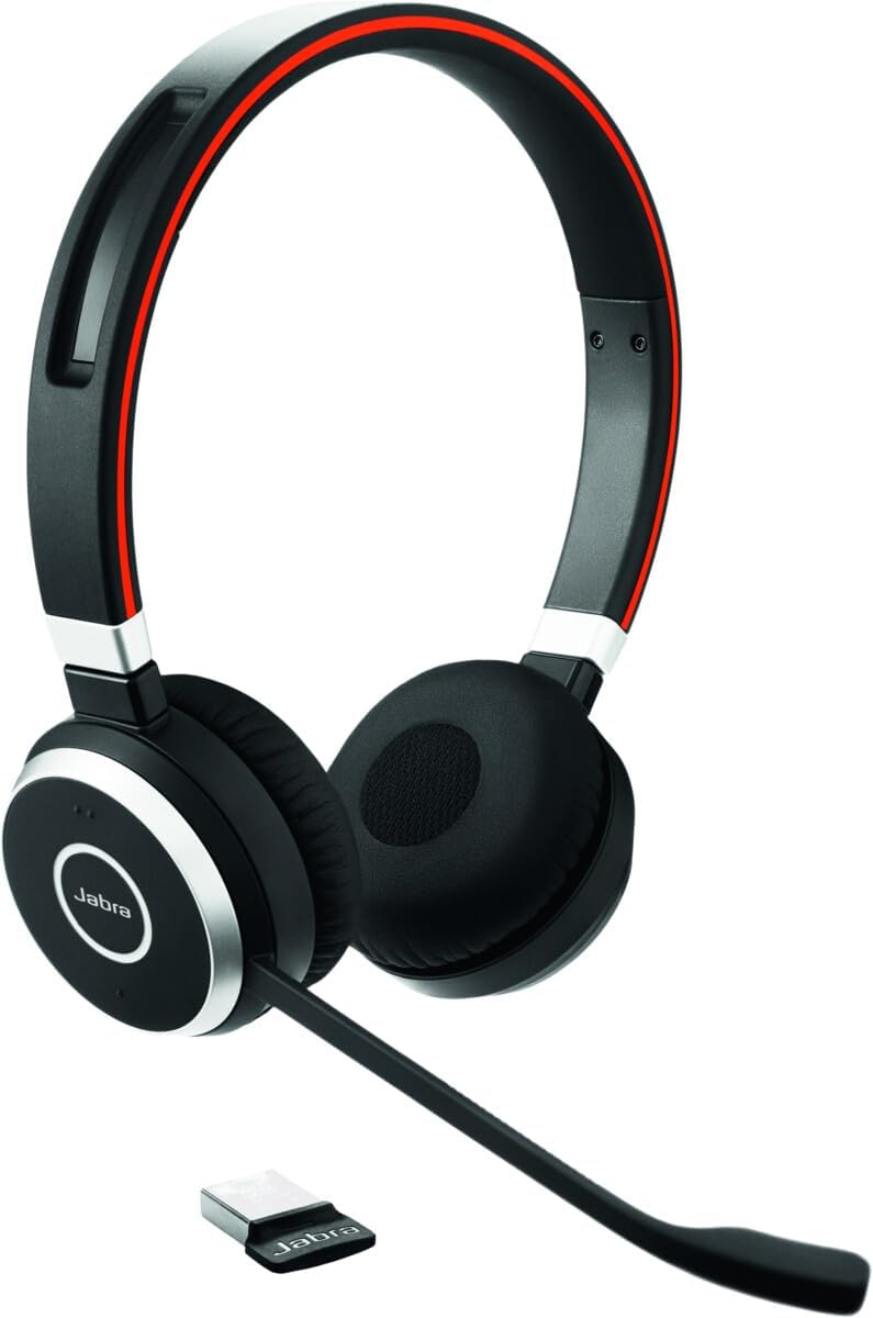 JABRA EVOLVE 65 SE Link 380A UC Bluetooth Wireless Passive Noise Cancellation Stereo Headset with Mic - Black