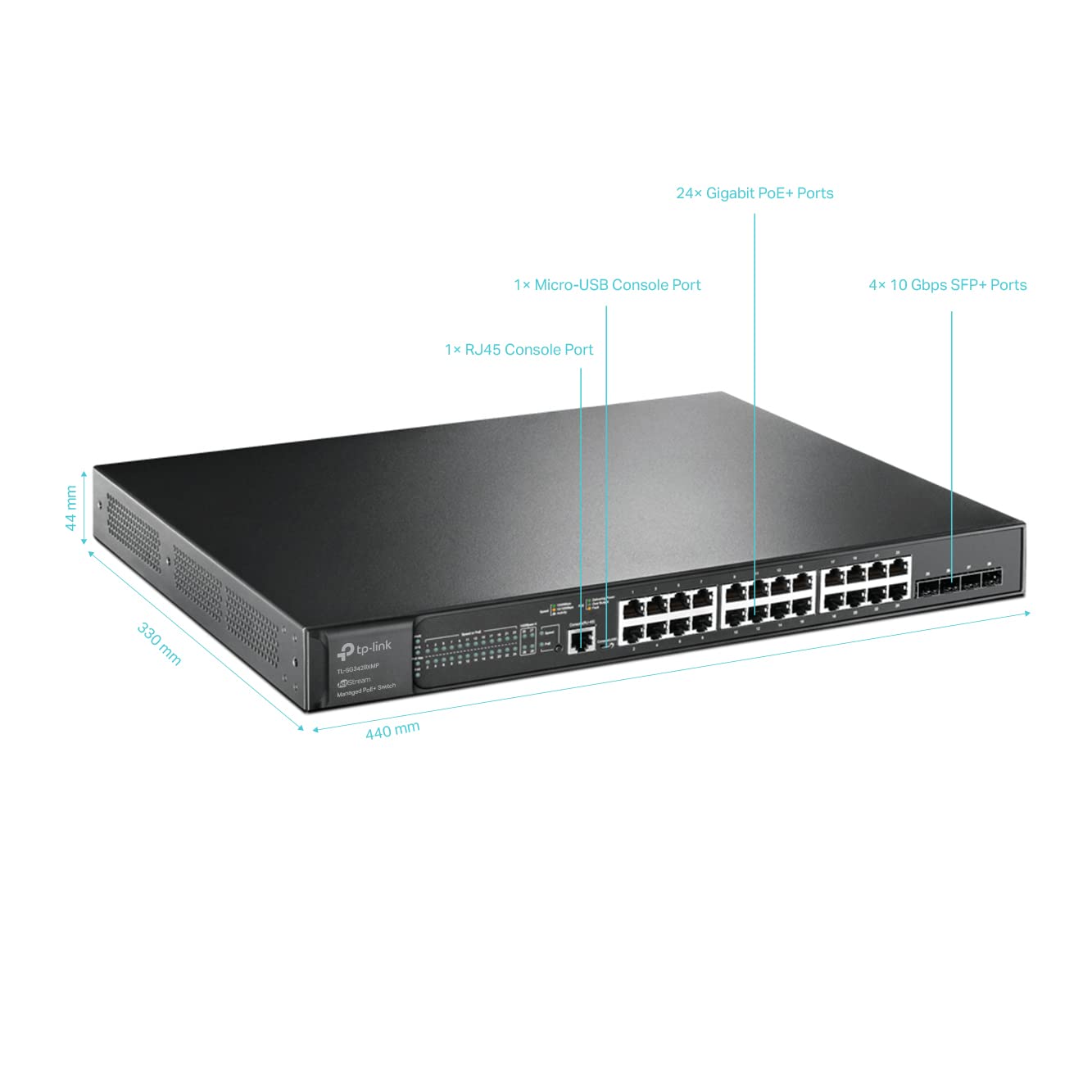 TP-Link JetStream TL-SG3428XMP 24 Port Gigabit 4-Port 10GE SFP+ L2+ Managed Switch with 24-Port PoE+