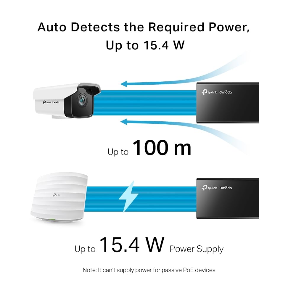 TP-Link TL-POE150S Up to 100 Meters Gigabit PoE Adapter/Injector - Black