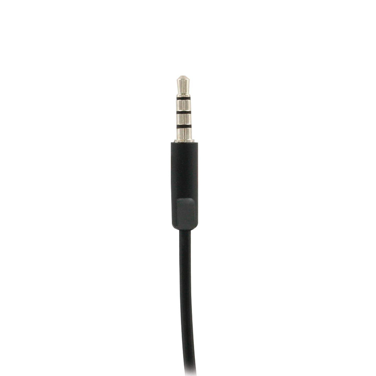 Black audio cable with 3.5mm plug on a white background