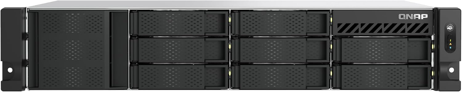 A front-facing view of a black ONAP enterprise storage server with multiple drive bays and a small front panel on the right side.