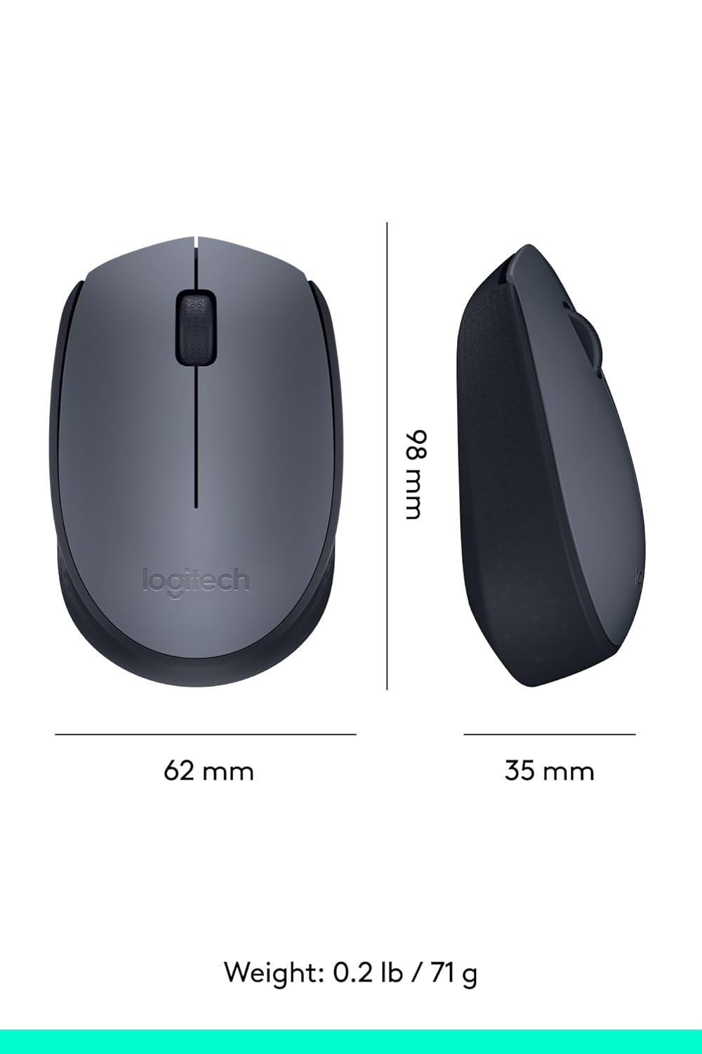 Logitech M170 1000DPI 2.4 GHz Optical Wireless Mouse - Grey/Black