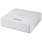 A white rectangular PRAMA security camera box with a circular top button, blue PRAMA logo, and ventilation slots on the side, shown on a plain white background.