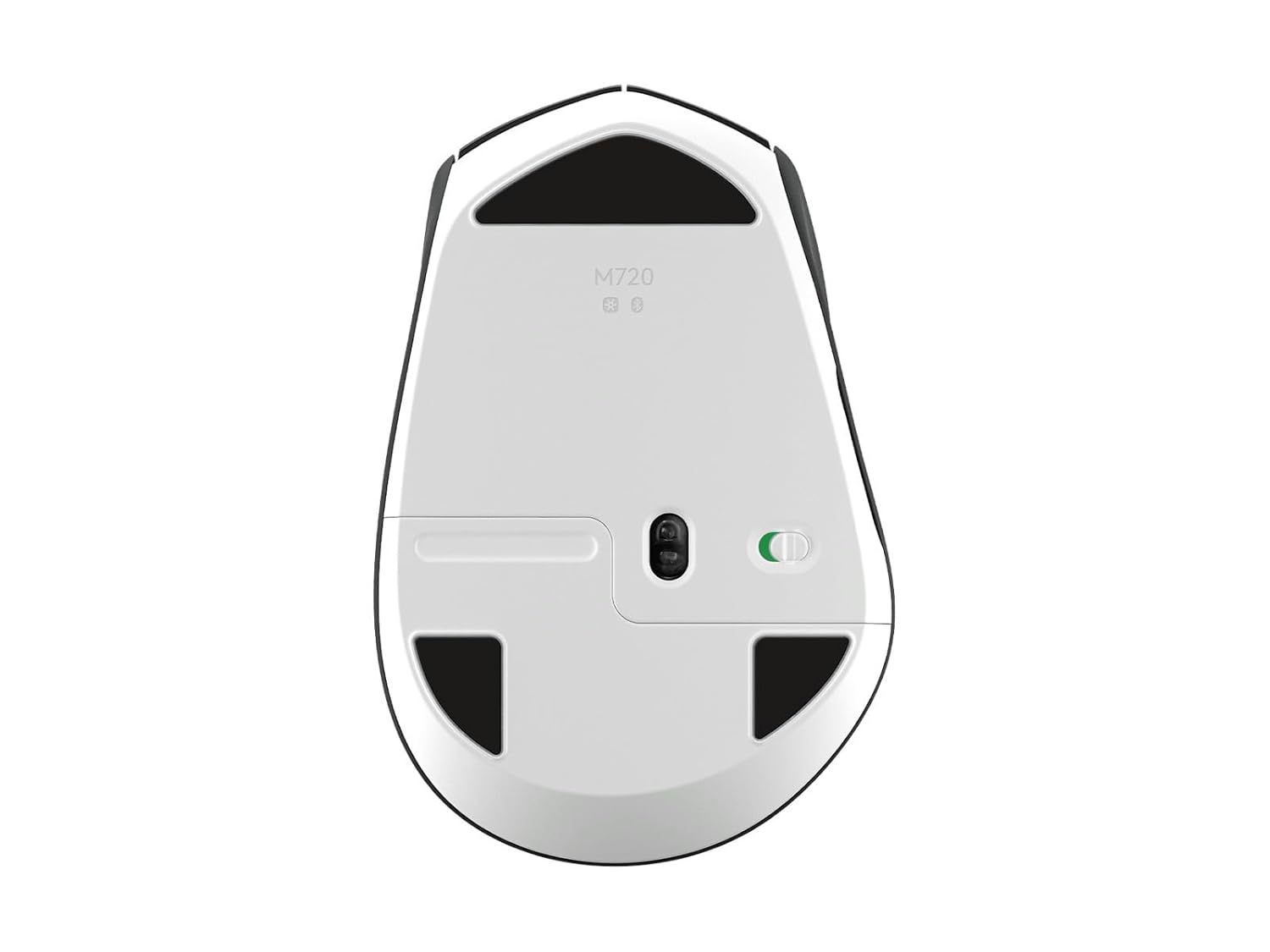 White computer mouse with black accents on a white background