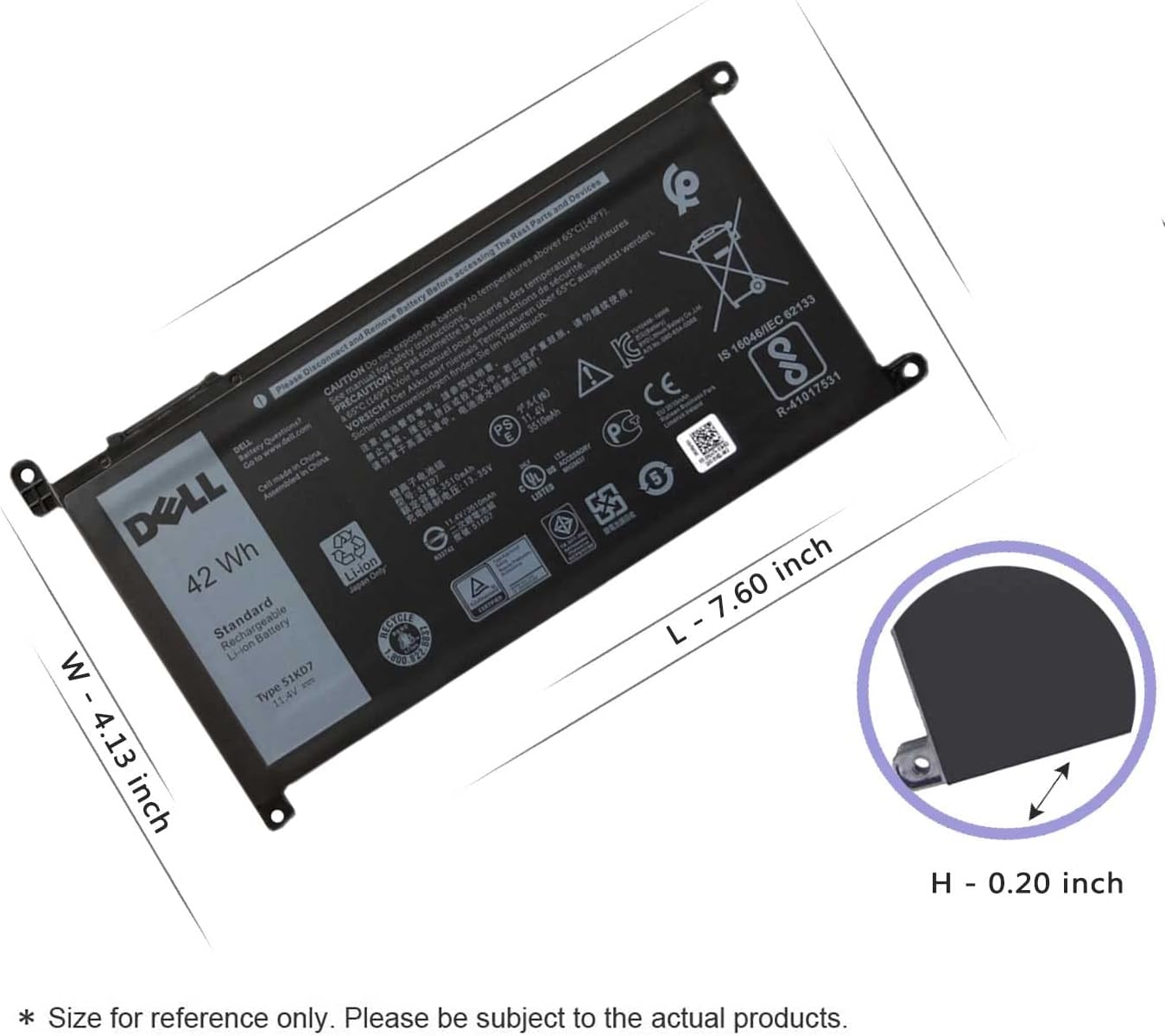 Dell Original Laptop Battery for Chromebook 11 3100 3180 3181 3189 42WHr 11.4V 3 Cell