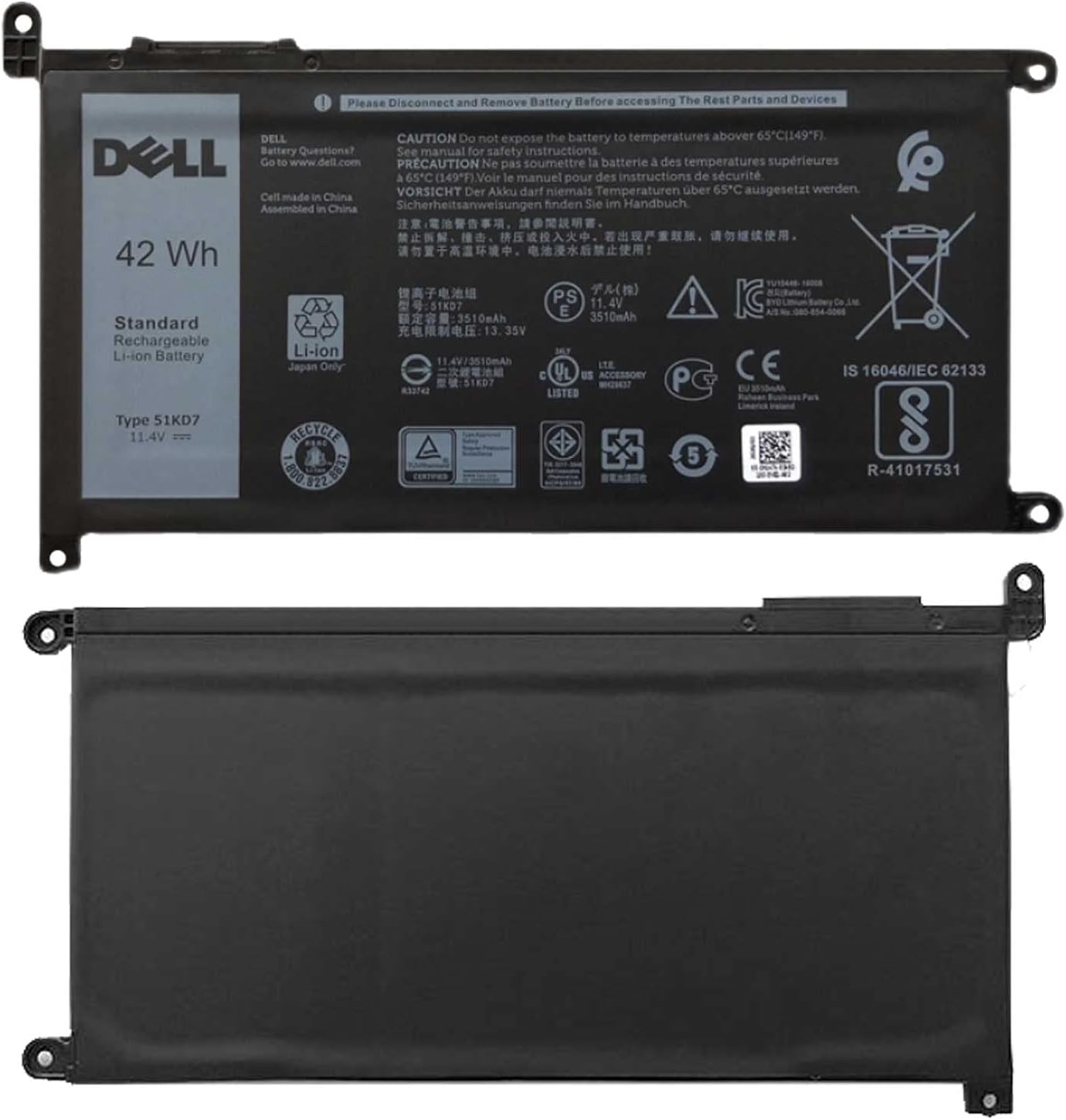 Dell Original Laptop Battery for Chromebook 11 3100 3180 3181 3189 42WHr 11.4V 3 Cell