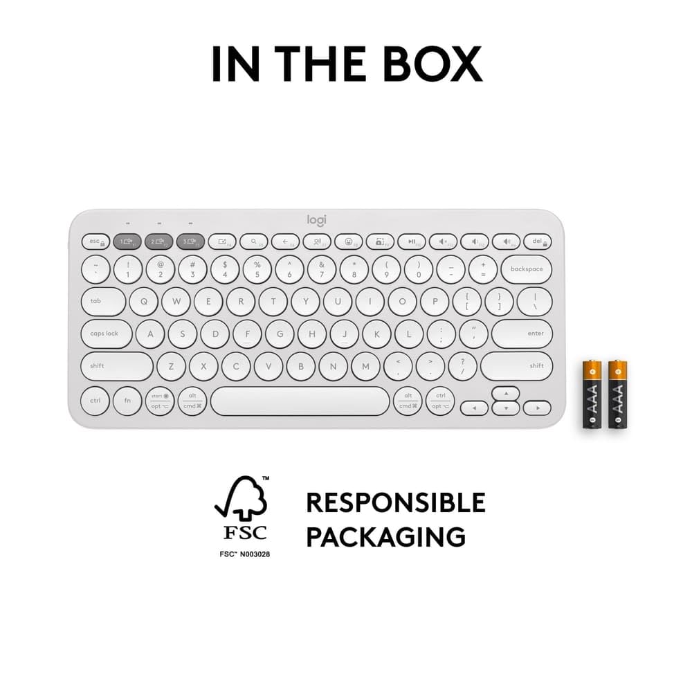 Logitech Pebble Keys 2 K380s Multi Device Bluetooth Wireless Keyboard - Tonal White