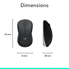 Logitech mouse with dimensions and weight displayed