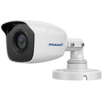 White security camera with black lens on a white background, featuring the brand 'Prama'.