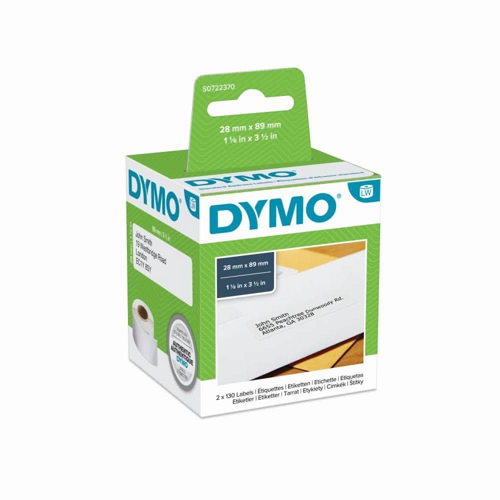 DYMO AUTHENTIC LW ADDRESS LABELS, 28MM X 89MM, SELF-ADHESIVE, ROLL OF 130, 2 PACK (260 EASY-PEEL LABELS), FOR LABELWRITER LABEL MAKERS