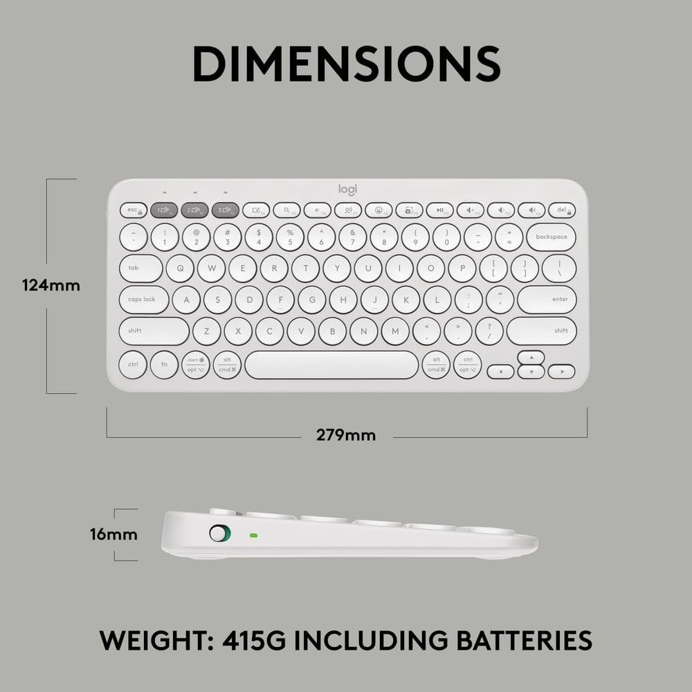 Logitech Pebble Keys 2 K380s Multi Device Bluetooth Wireless Keyboard - Tonal White