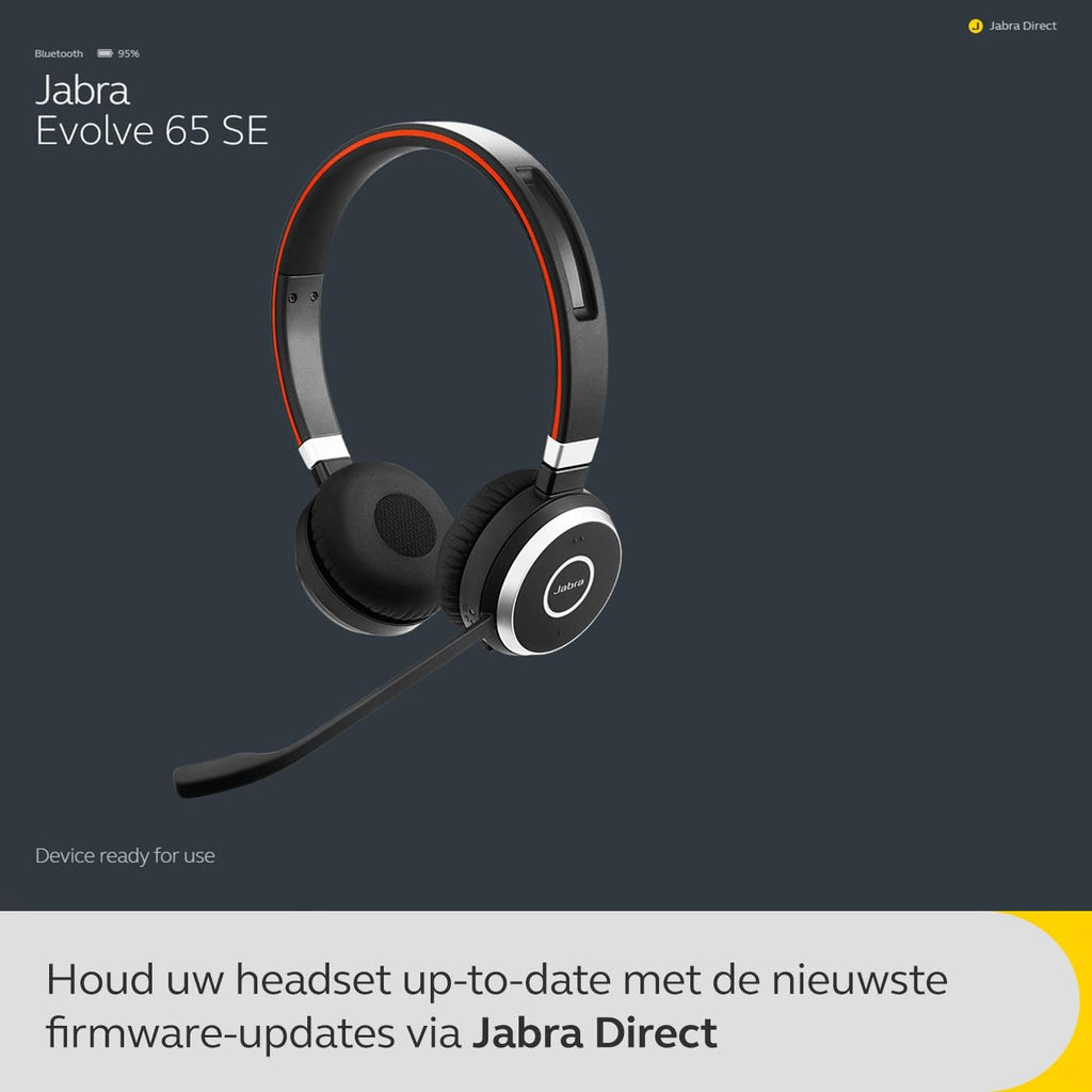 JABRA EVOLVE 65 SE Link 380A UC Bluetooth Wireless Passive Noise Cancellation Stereo Headset with Mic - Black