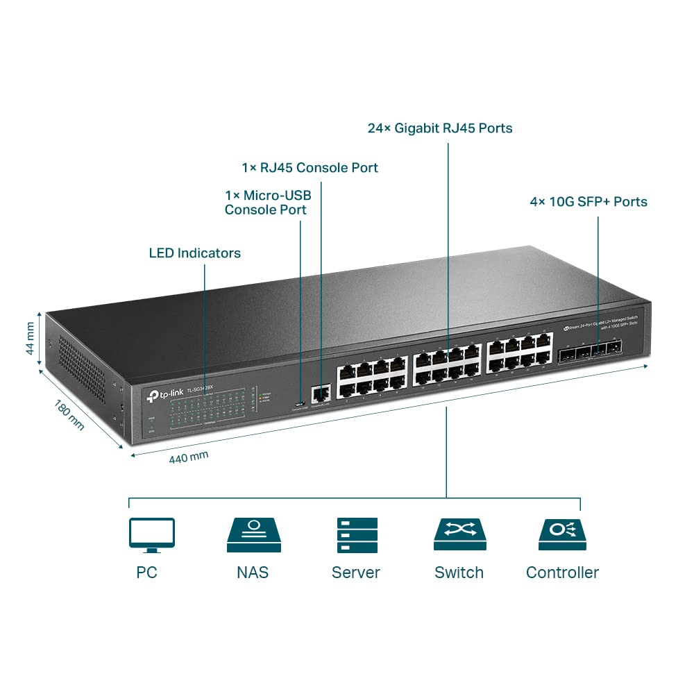 TP-Link TL-SG3428X Omada 24 Port L2+ Smart Managed Switch with 4 x 10GE SFP+ Slots
