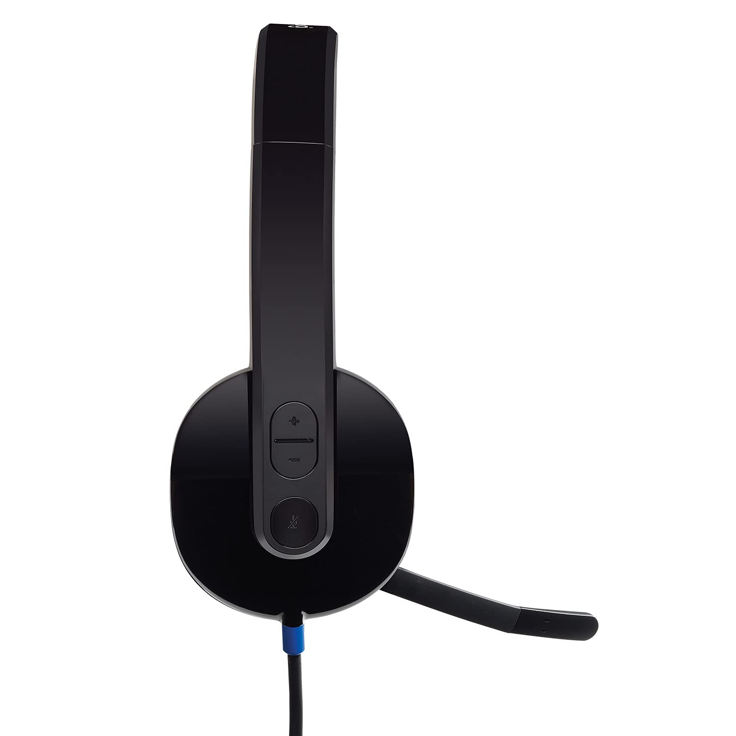 Black headset with microphone on a white background