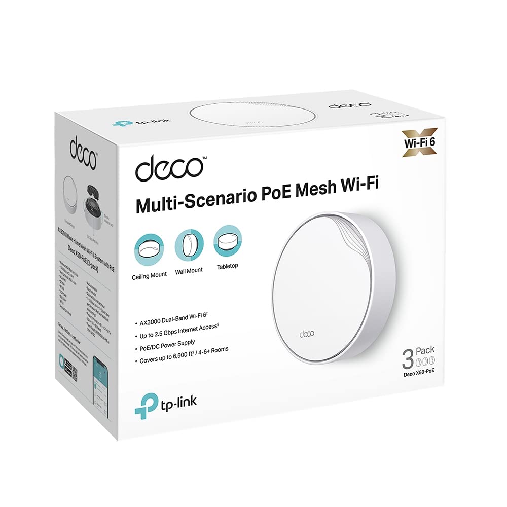 TP-Link AX3000 DECO X50-POE Dual-Band Whole Home Mesh WiFi 6 System with PoE - 3 Pack