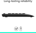 Black keyboard with 'Long-lasting reliability' text and icons on a white background