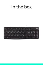 A Logitech keyboard shown on a white background with the text 'In the box' above it. The image appears to be a packaging/included-item graphic rather than a standard product hero shot, but it still shows the product itself rather than a chart, swatch, or instruction diagram.