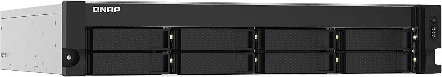 QNAP NAS device with multiple drive bays on a white background