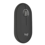 Black Logitech wireless mouse on a white background