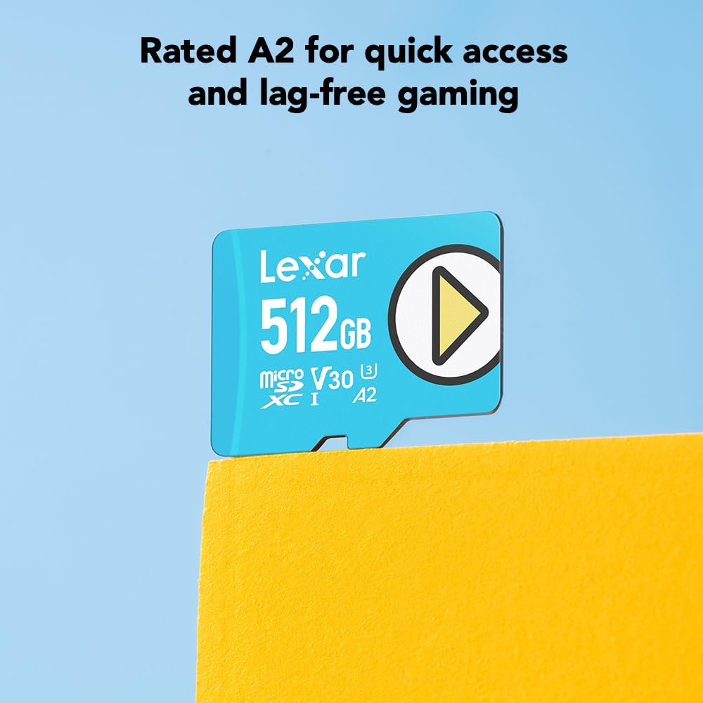 Lexar 512GB PLAY micro SD Card, UHS-I, C10, U3, V30, A2, Full HD, 4K, Up to 205/140 MB/s microSDXC Memory Card, Expanded Storage for Nintendo-Switch 1, Gaming, Smartphones, Tablets (LMSPLAY512G-BNSNU)