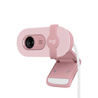 Pink webcam with a clip on a white background