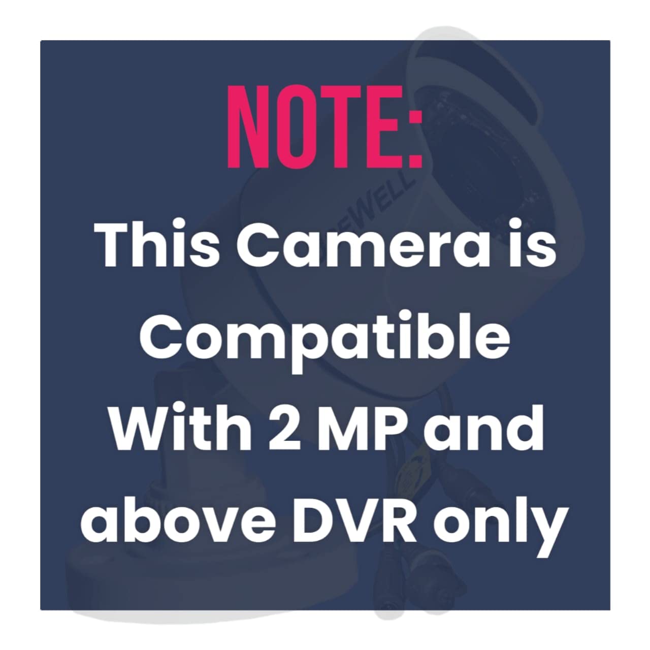 Note indicating camera compatibility with 2 MP and above DVRs on a blue background